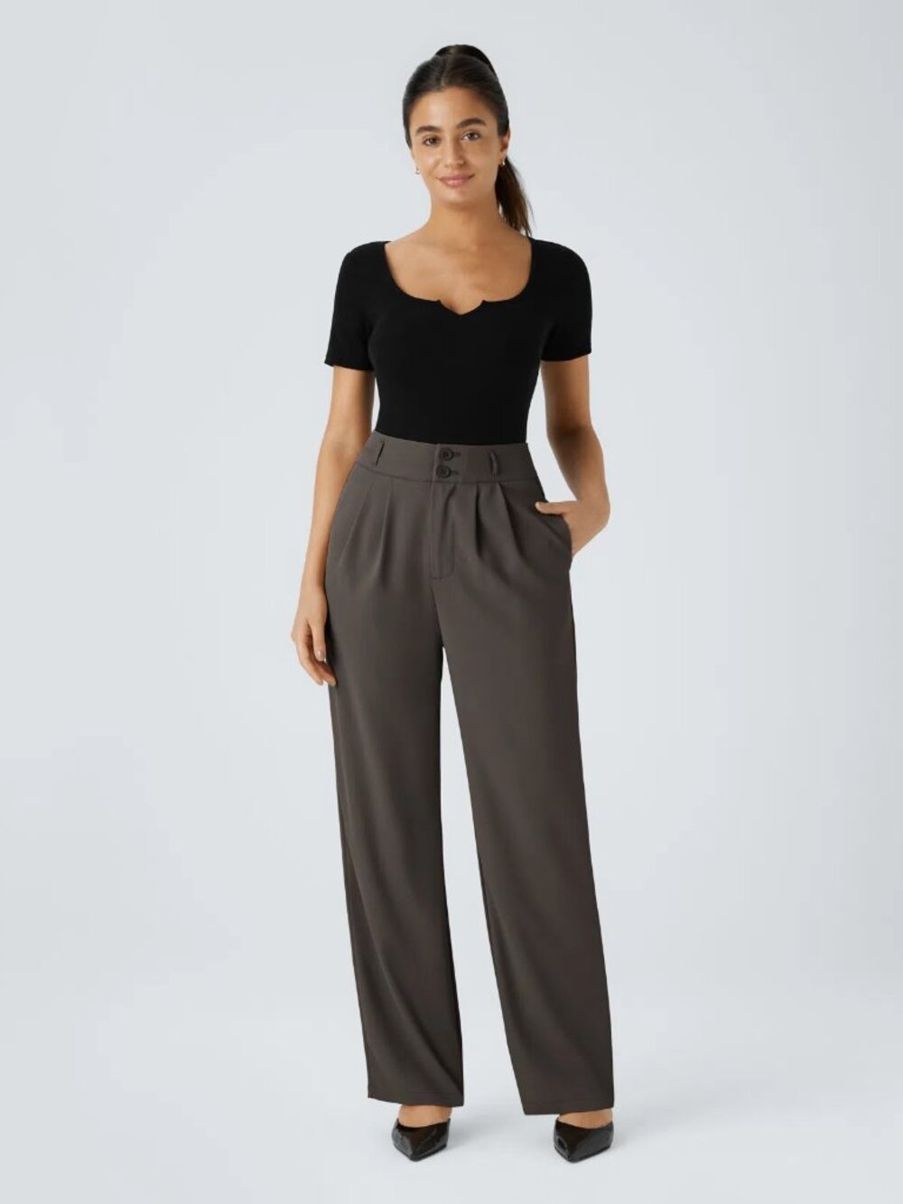 Halara Flex High Waisted Zipper Pocket Shirred Straight Leg Work Pants Size M